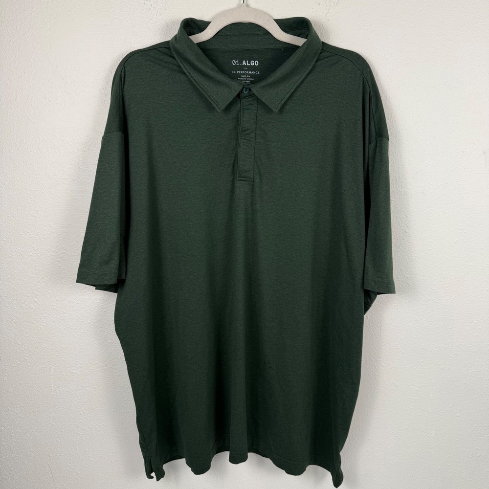 01.Algo Mens Performance Polo Shirt 3XL Dark‎ Green Recycled Moisture Wicking UV